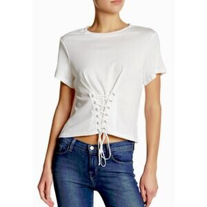 New Lush White Corset Short Sleeve Tee T-Shirt Large